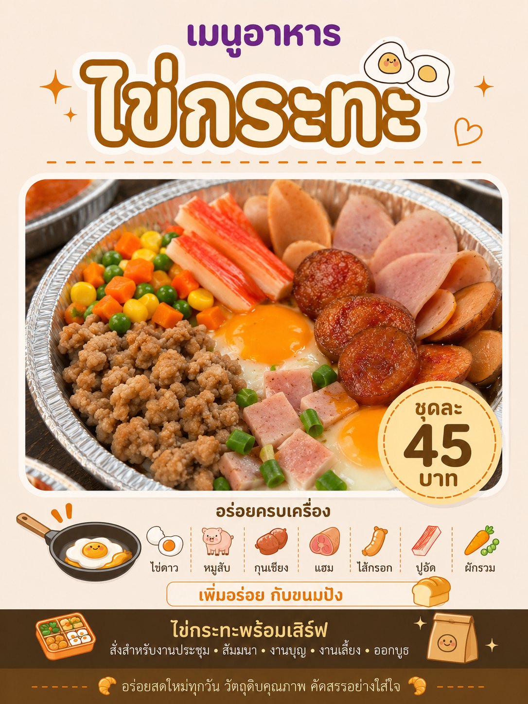 ไข่กระทะ ชุดละ 45 บาท — อร่อยครบเครื่อง