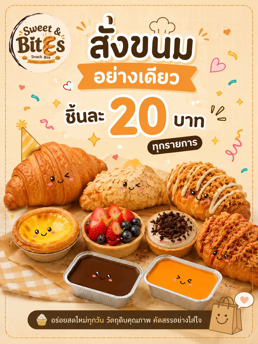 สั่งขนมอย่างเดียว ชิ้นละ 20 บาท ทุกรายการ
